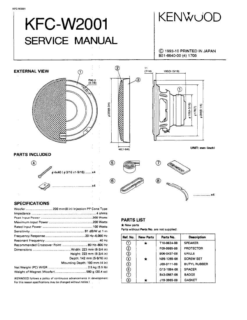 Kenwood KFCW 2001 Service Manual