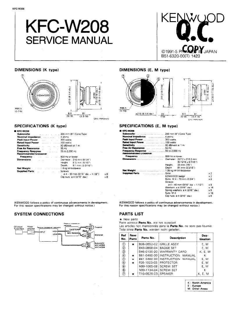 Kenwood KFCW 208 Service Manual