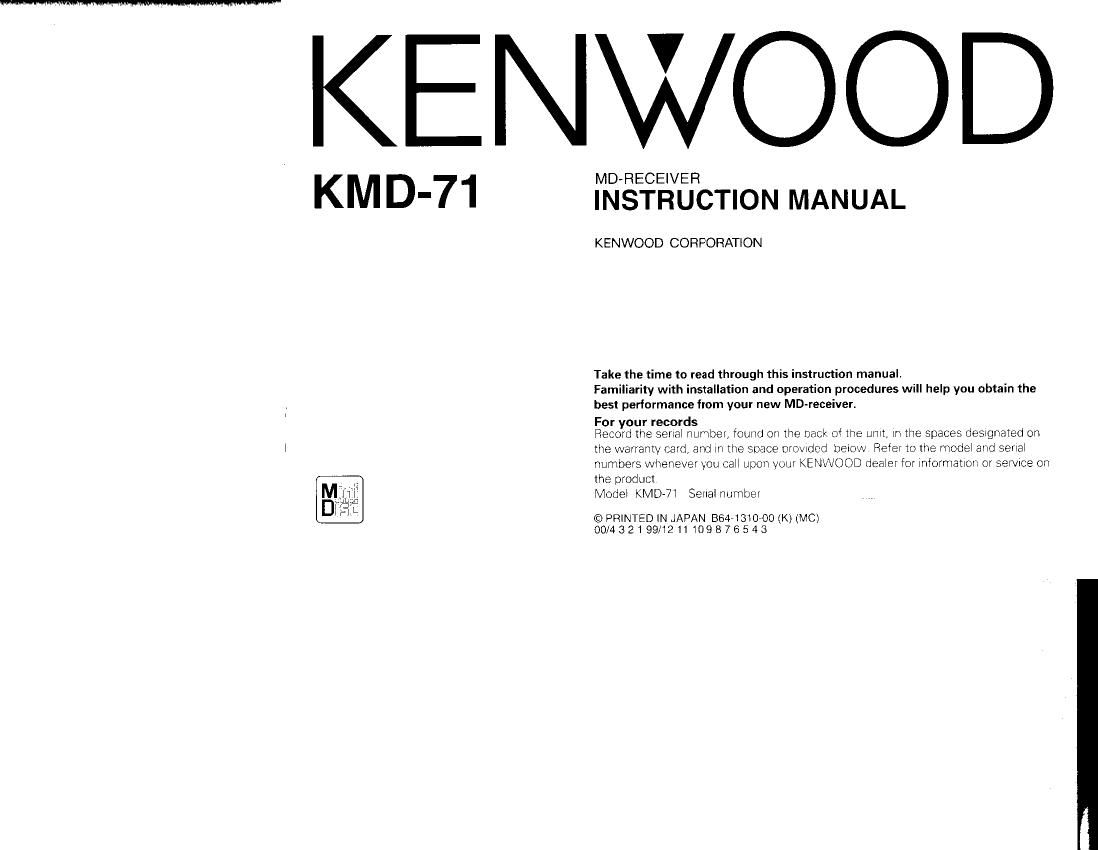 Kenwood KMD 71 Owners Manual