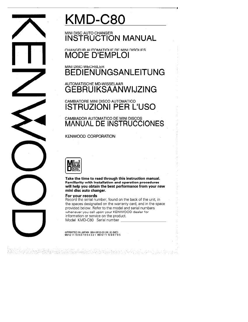 Kenwood KMDC 80 Owners Manual
