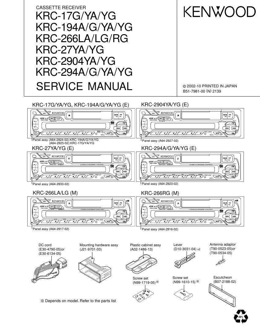 Kenwood KRC 194 G Service Manual