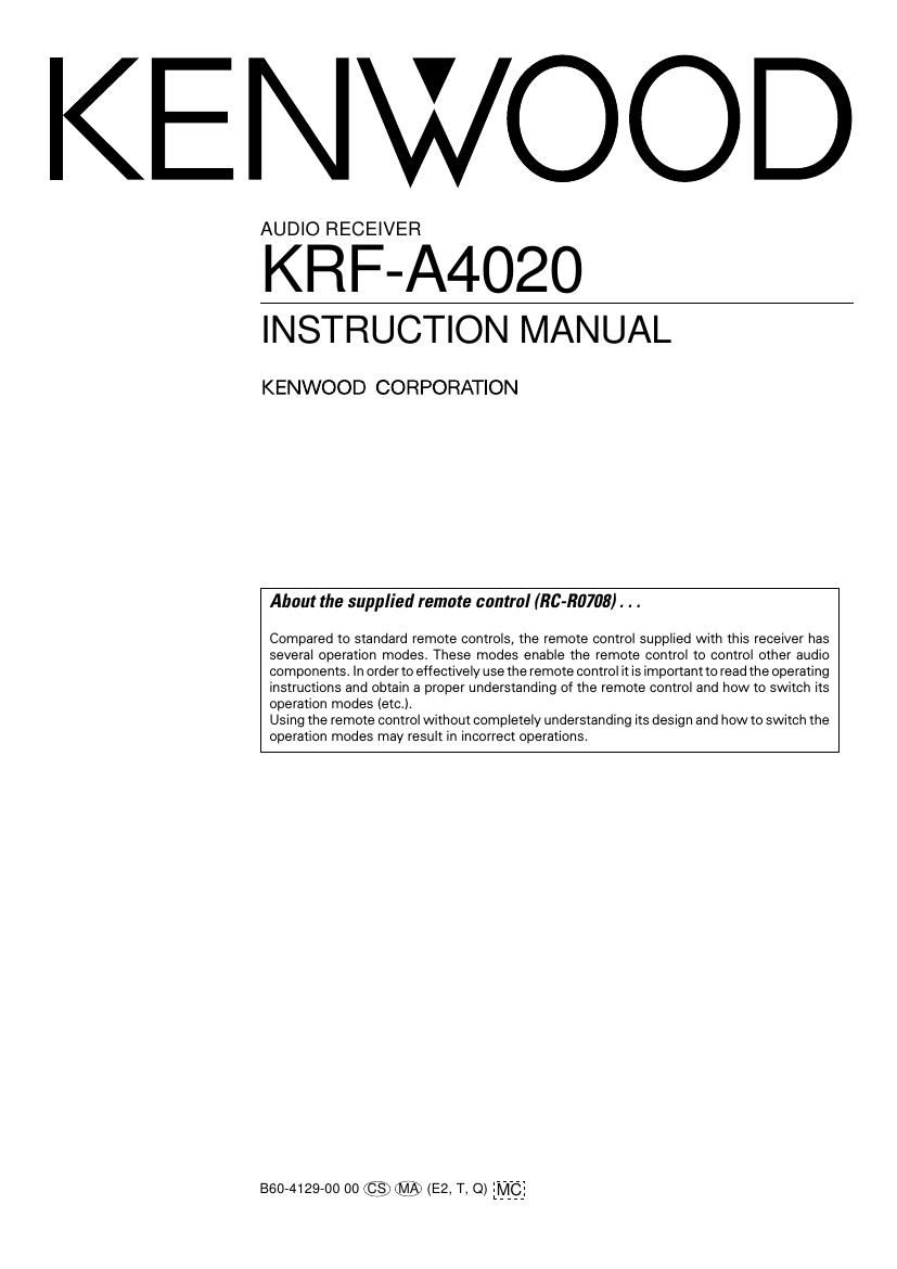 Kenwood KRFA 4020 Owners Manual