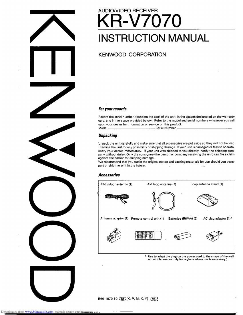 Kenwood KRV 7070 Owners Manual