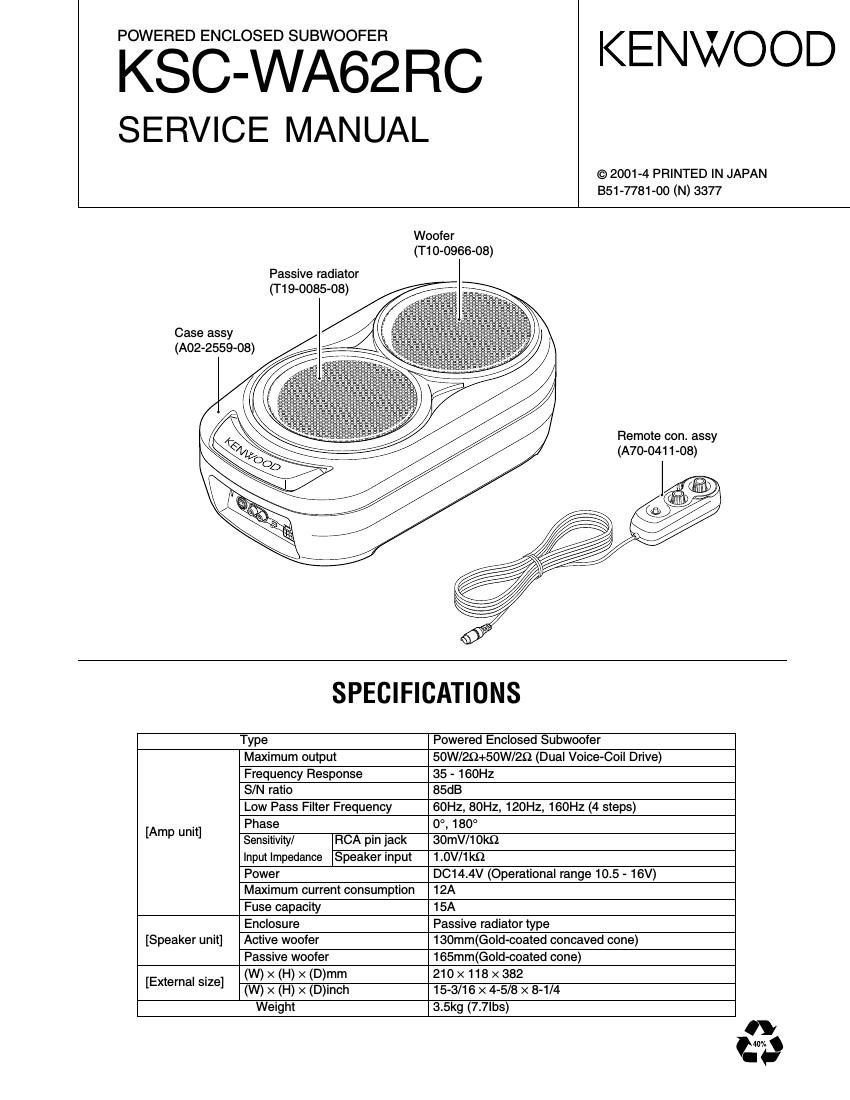Kenwood KSCWA 62 RC Service Manual