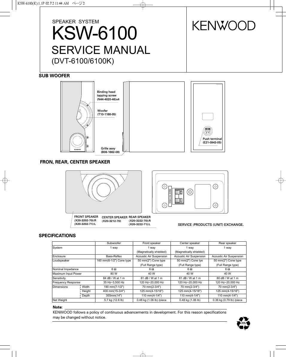 Kenwood KSW 6100 Service Manual