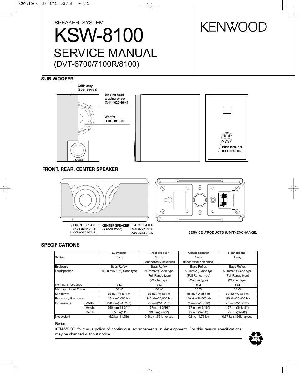 Kenwood KSW 8100 Service Manual