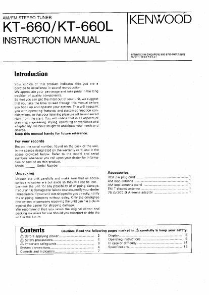 Kenwood KT 660 L Owners Manual