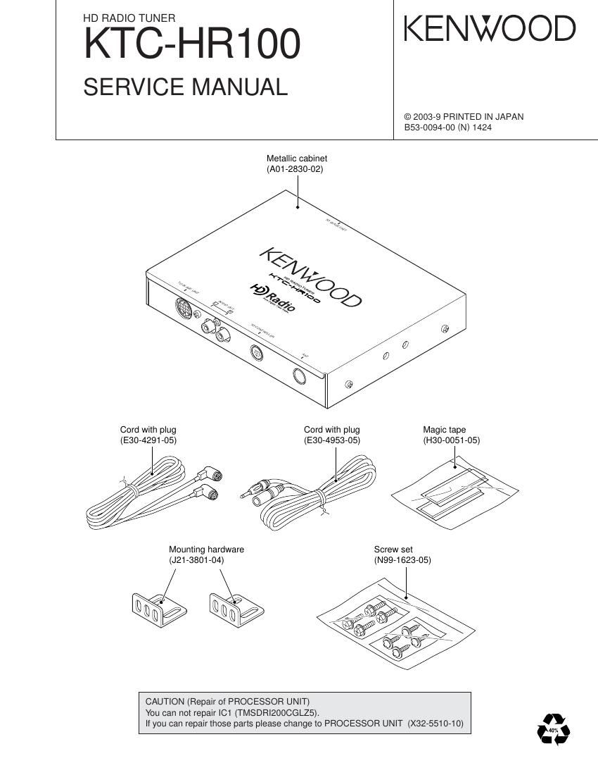 Kenwood KTCHR 100 Service Manual
