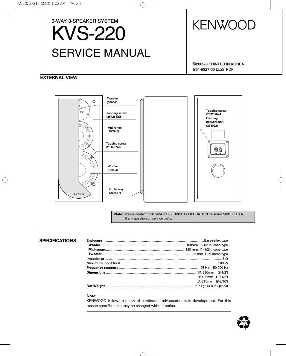 Kenwood KVS 220 Service Manual