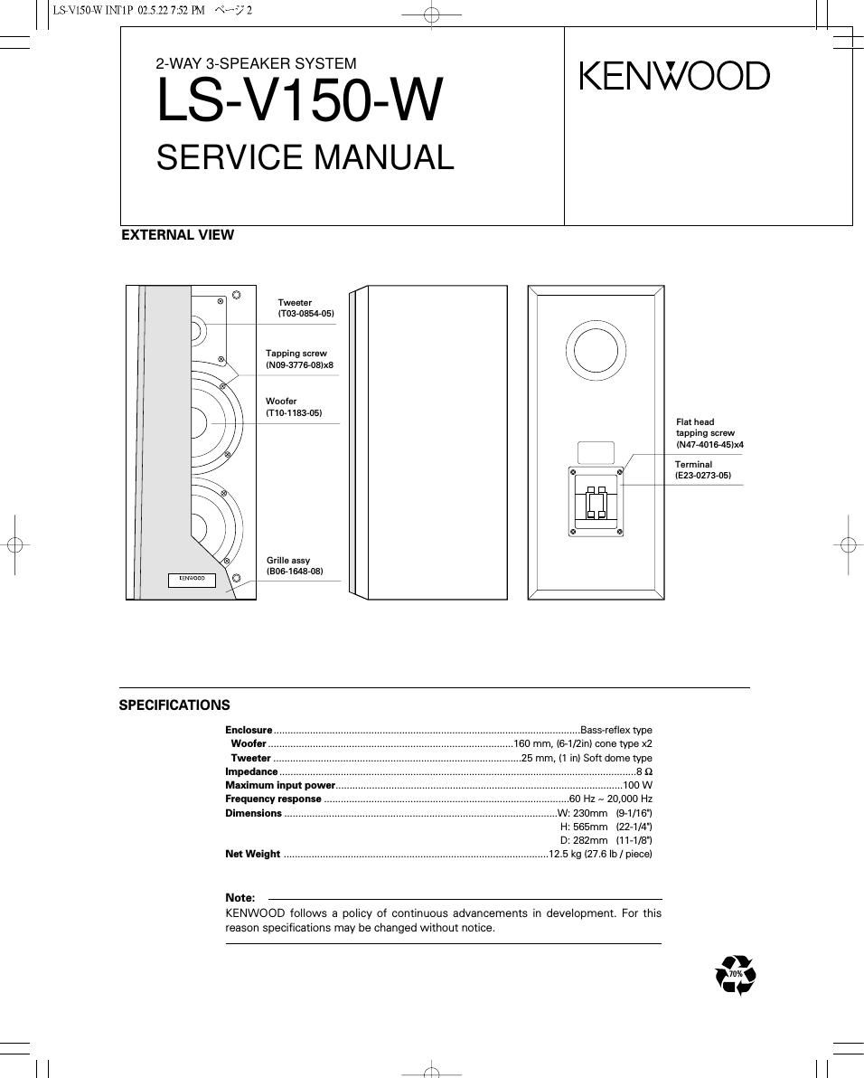 Kenwood LSV 150 W Service Manual