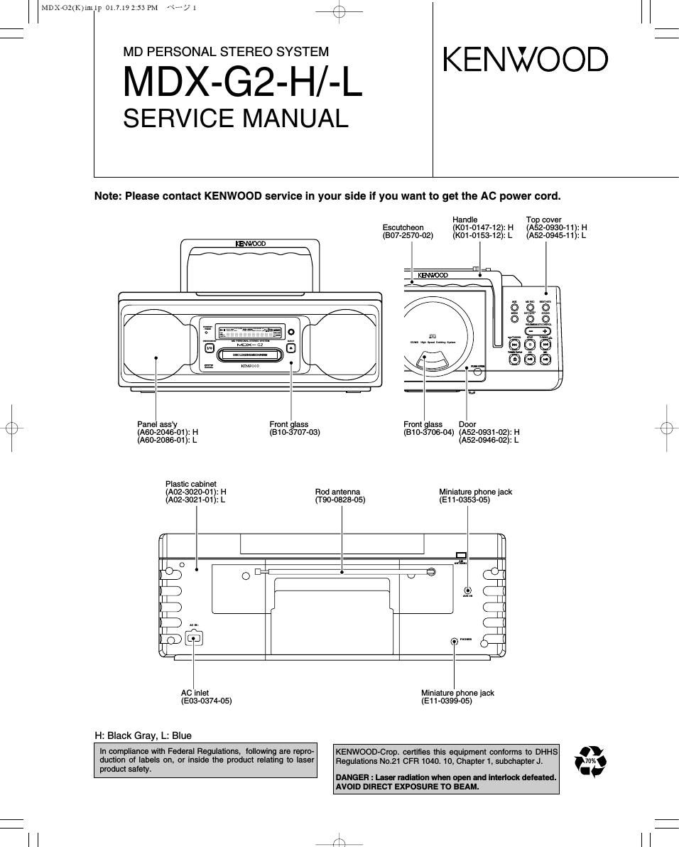 Kenwood MDXG 2 H Service Manual