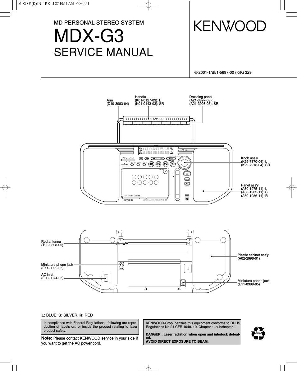 Kenwood MDXG 3 Service Manual