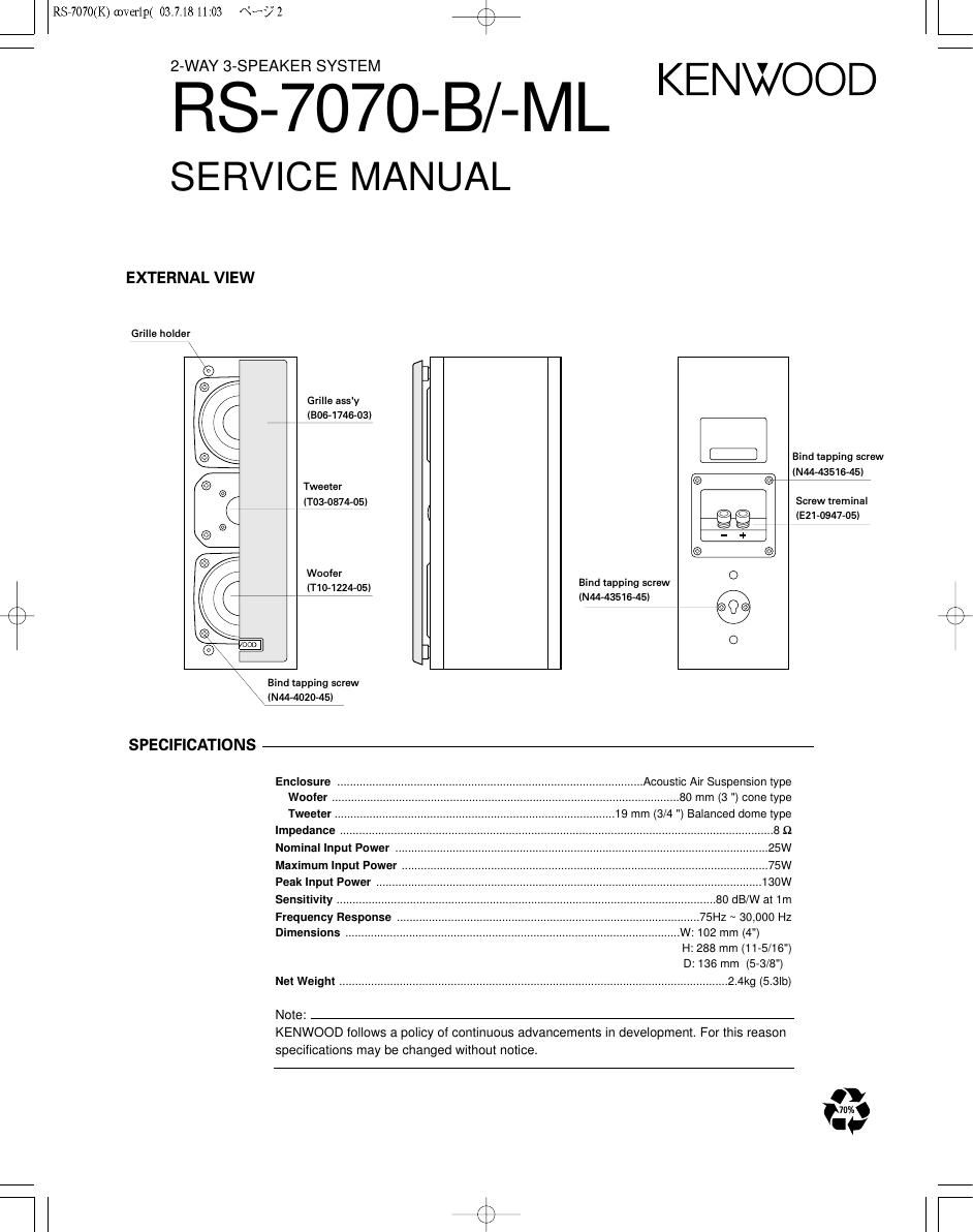 Kenwood RS 7070 ML Service Manual