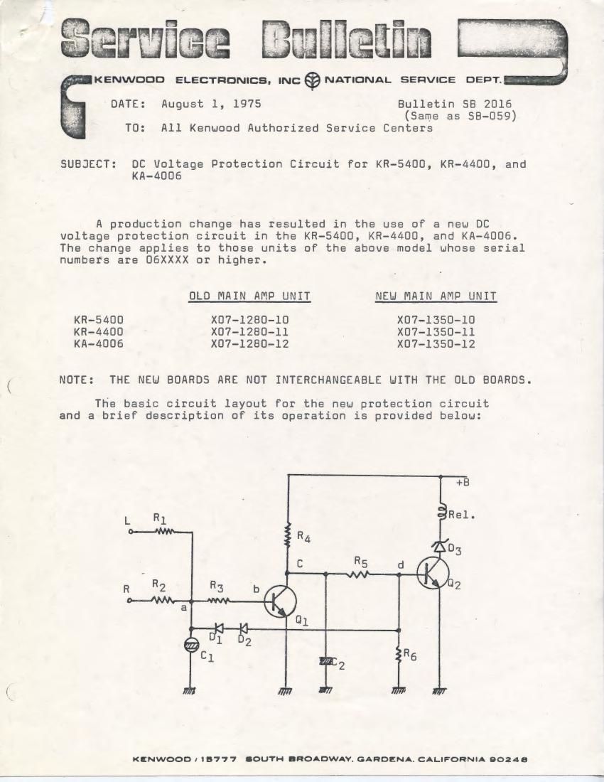 Kenwood SB 2016 for KR 4400 KR 5400 KR 4006 Service Bulletin
