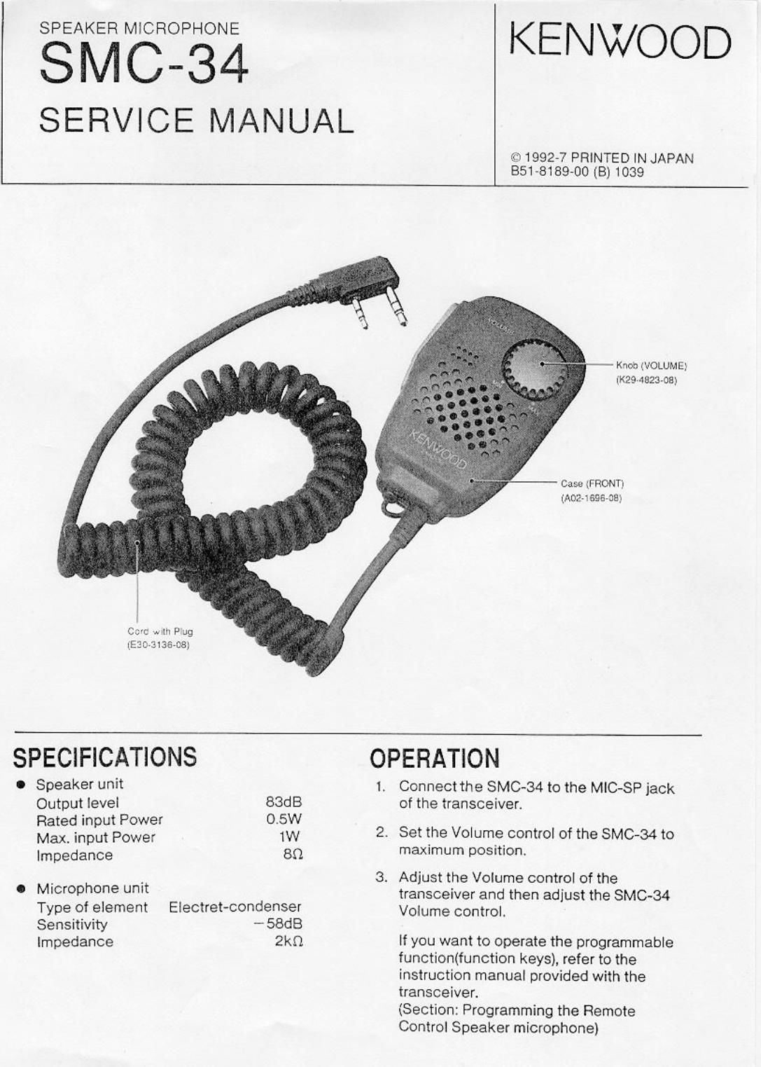 Kenwood SMC 34 Service Manual