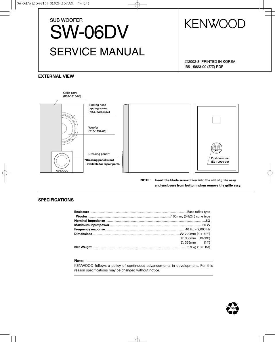 Kenwood SW 06 DV Service Manual
