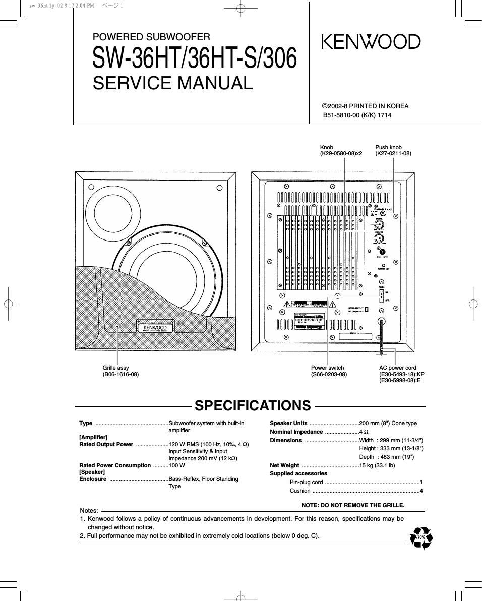 Kenwood SW 36 HT Service Manual