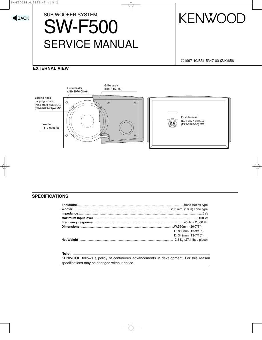 Kenwood SWF 500 Service Manual