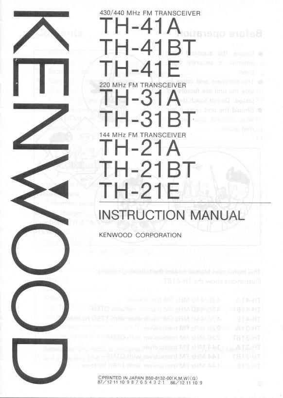 Kenwood TH 21 Owners Manual