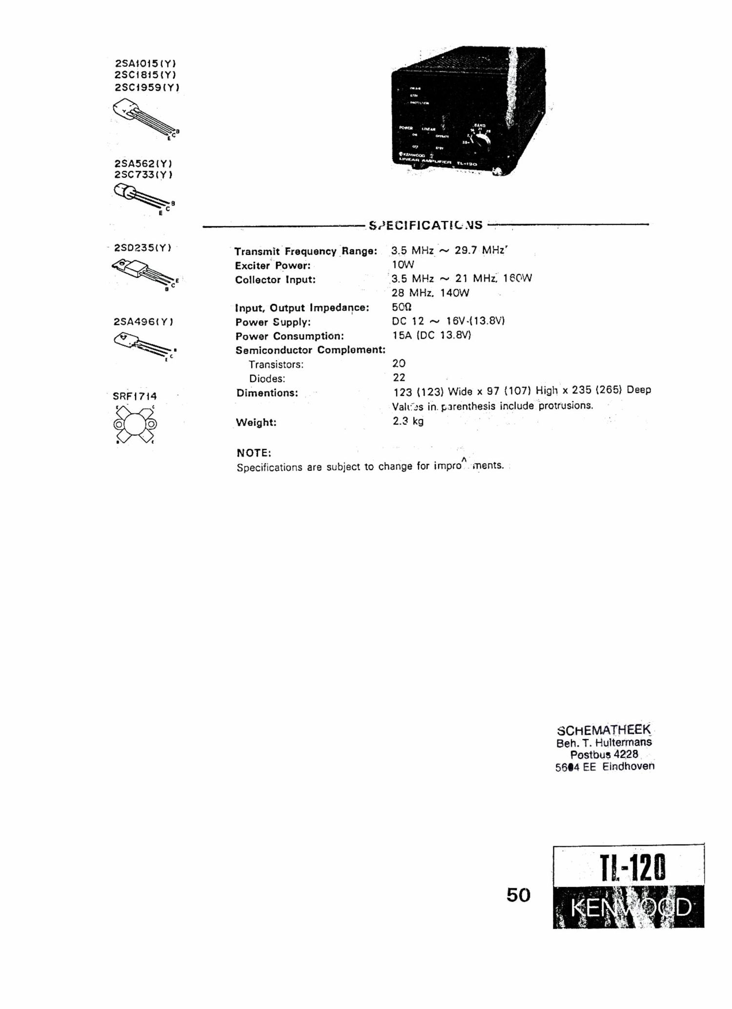 Kenwood TL 120 Schematic