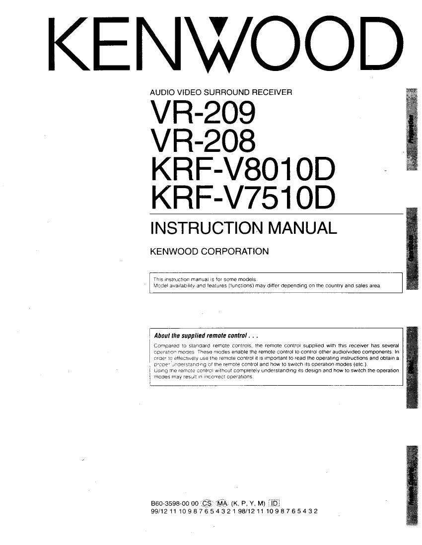 Kenwood VR 208 Owners Manual