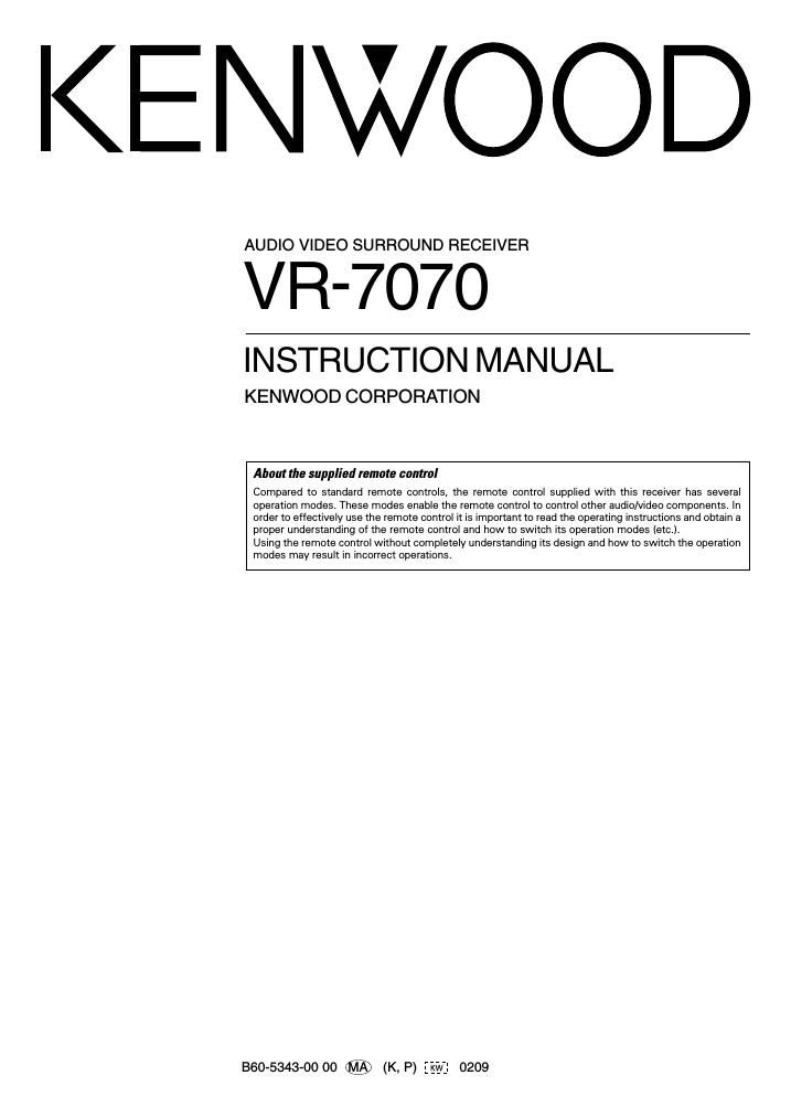 Kenwood VR 7070 Owners Manual