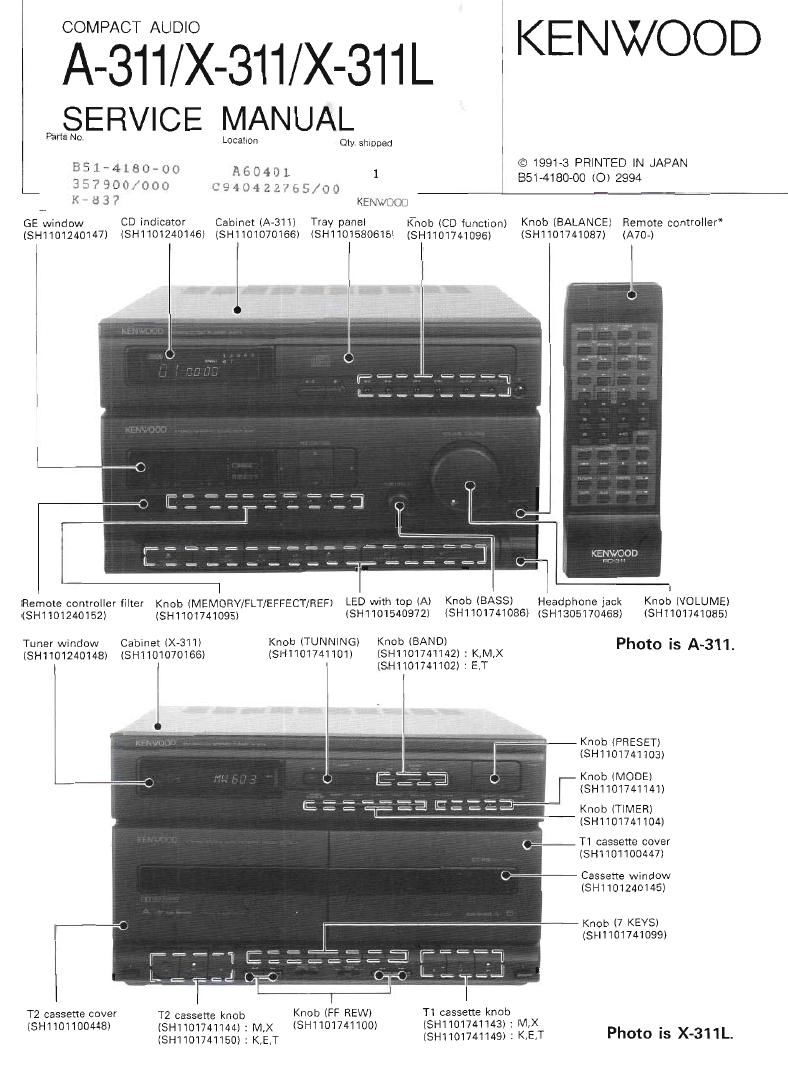 Kenwood X 311 L Service Manual