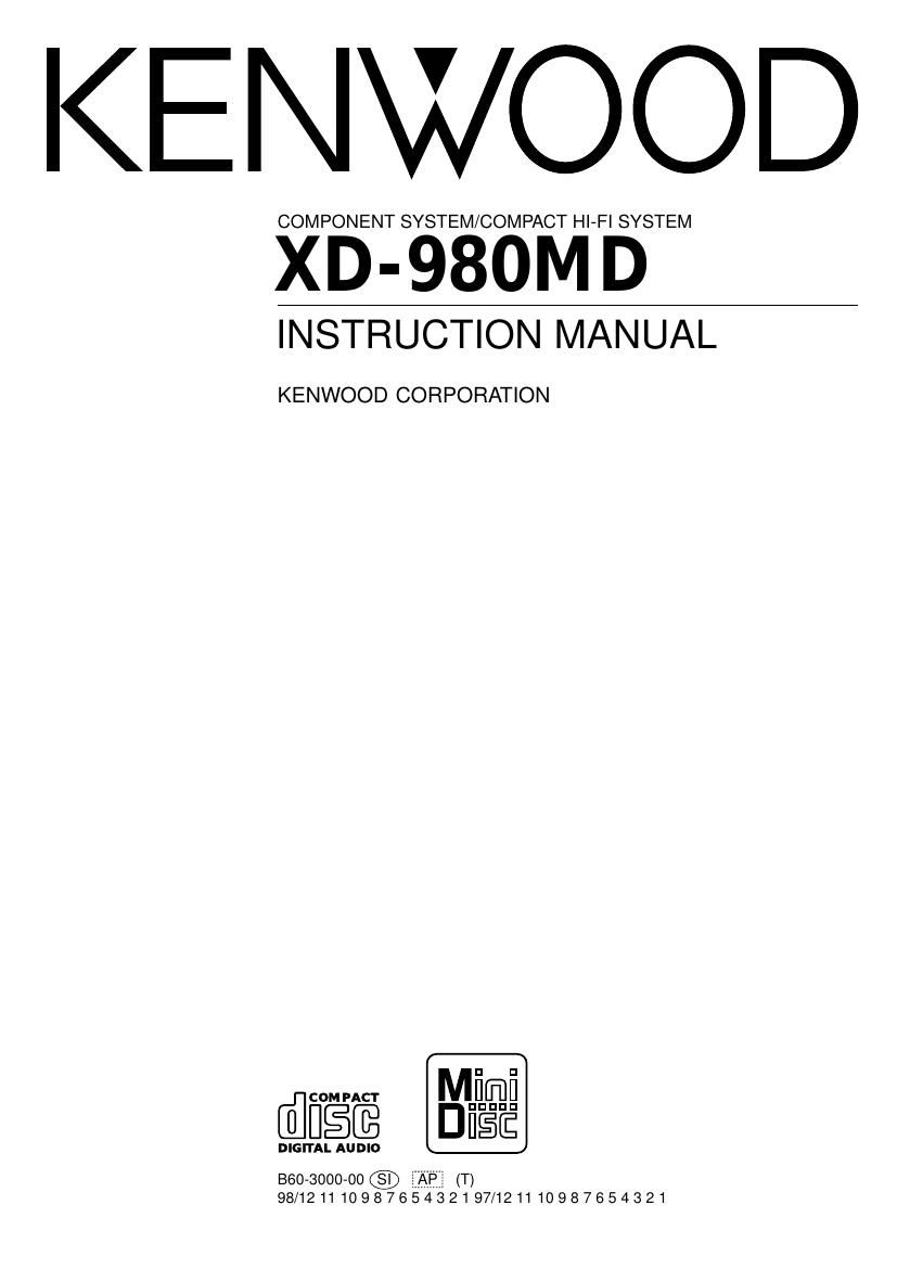 Kenwood XD 980 MD Owners Manual