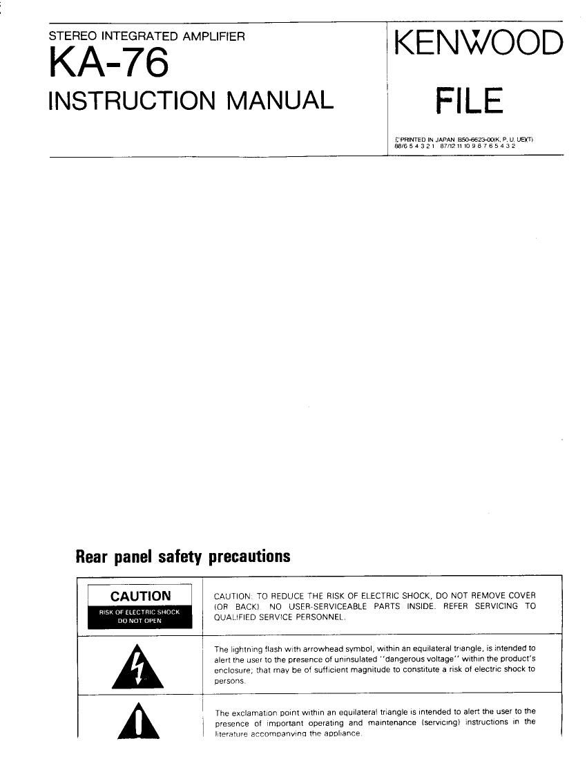 Kenwood KA 76 Owners Manual