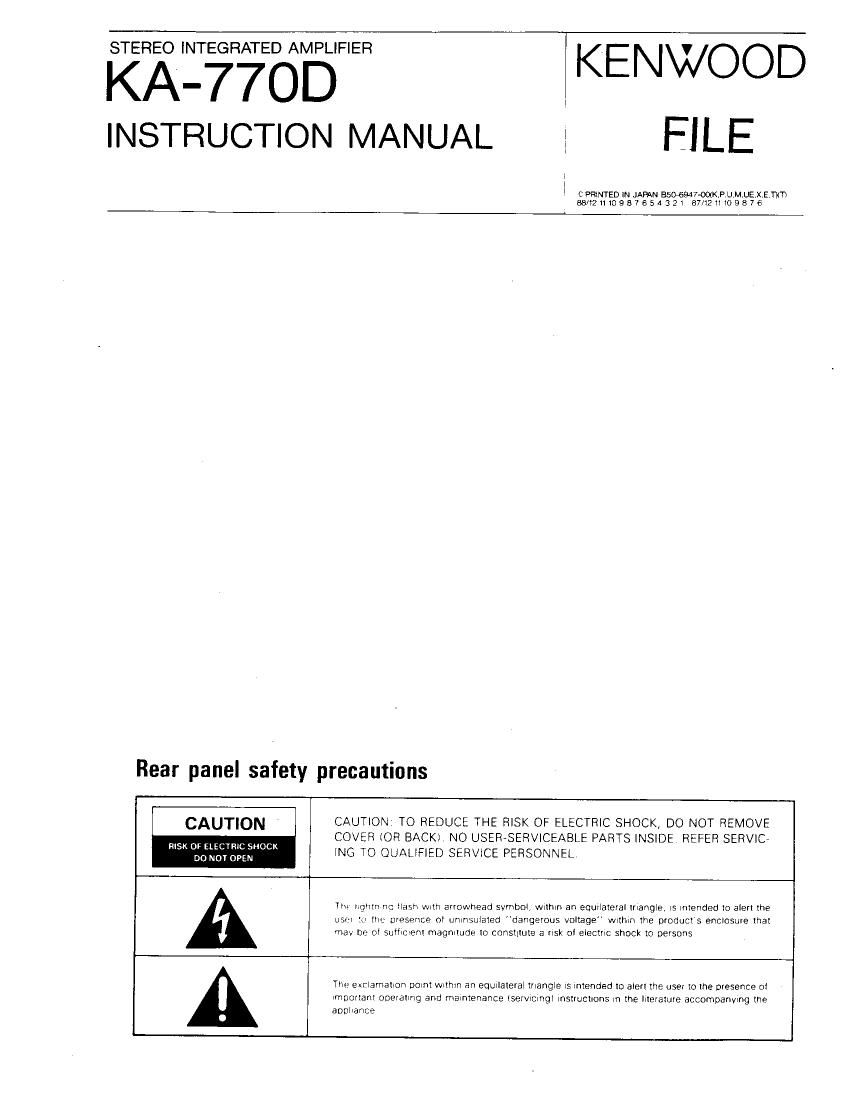 Kenwood KA 770 D Owners Manual