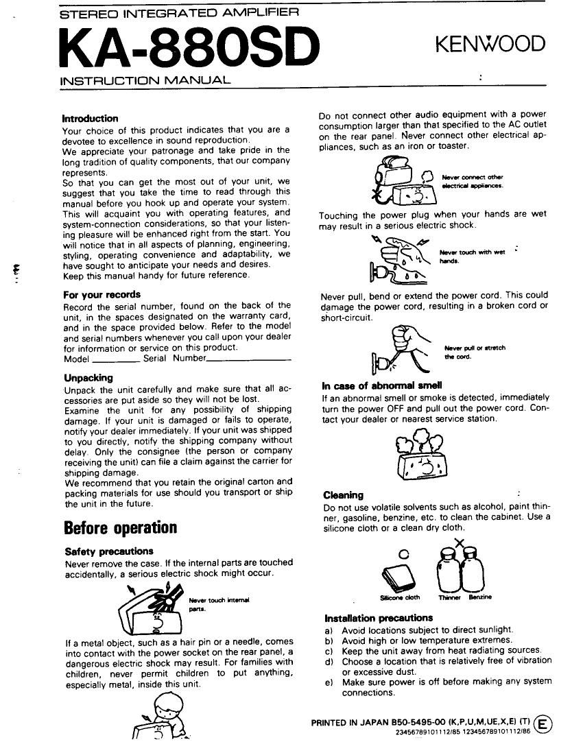 Kenwood KA 880 SD Owners Manual