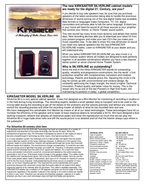 kirksaeter silver 60 brochure