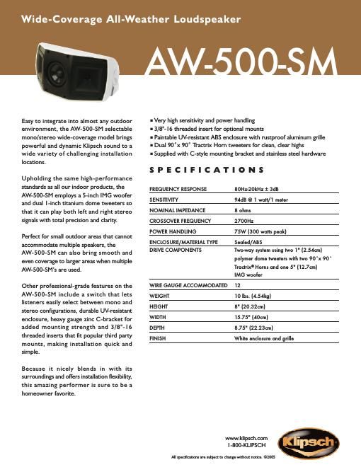 klipsch aw 500 sm brochure