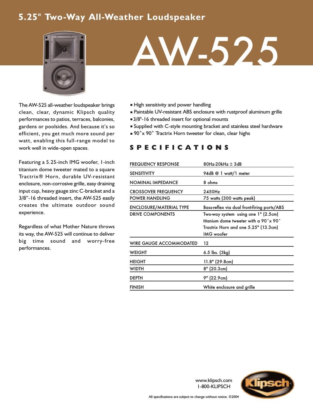 klipsch aw 525 brochure