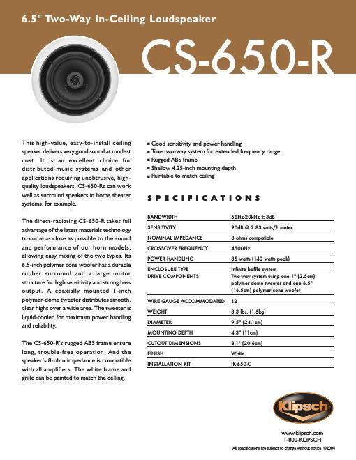 klipsch cs 650 r mk2 brochure