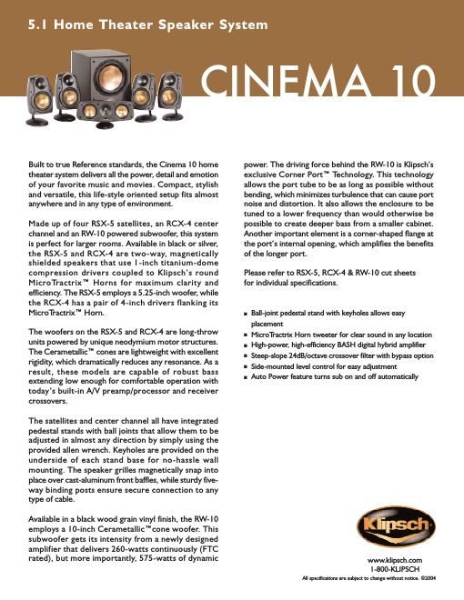 klipsch cinema 10 brochure