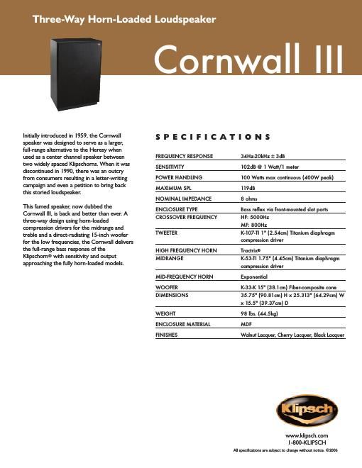 klipsch cornwall brochure