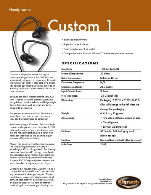 klipsch custom 1 brochure