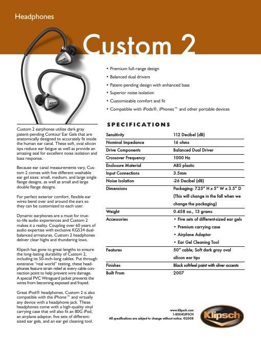 klipsch custom 2 brochure