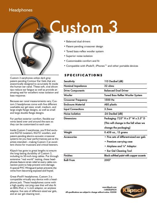 klipsch custom 3 brochure