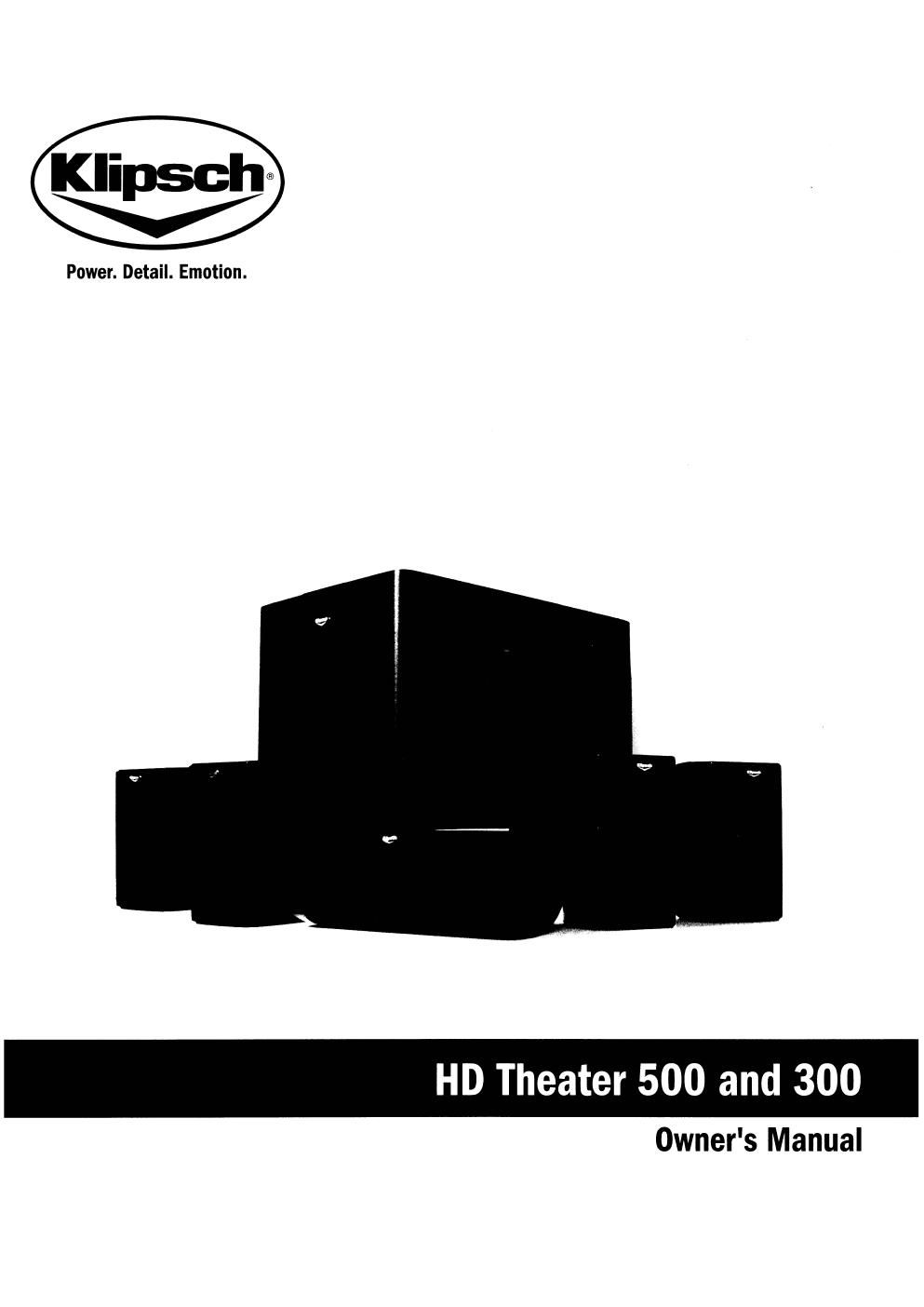 Klipsch Hd Theater 300 Owners Manual