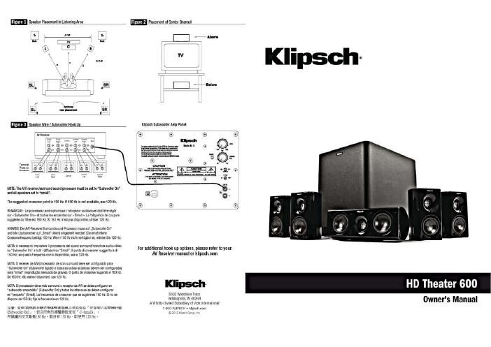 Klipsch Hd Theater 600 Owners Manual