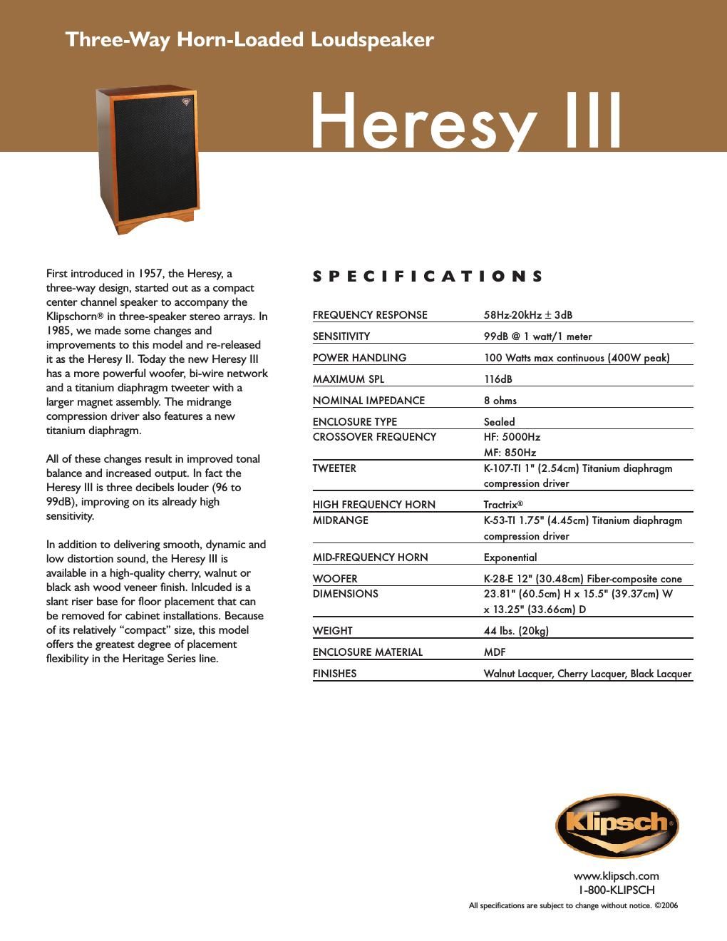 klipsch heresy 3 brochure