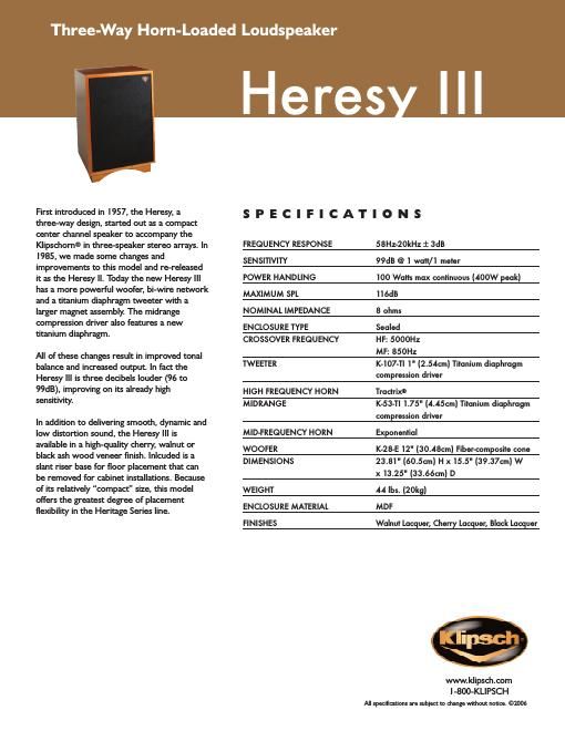 klipsch heresy brochure