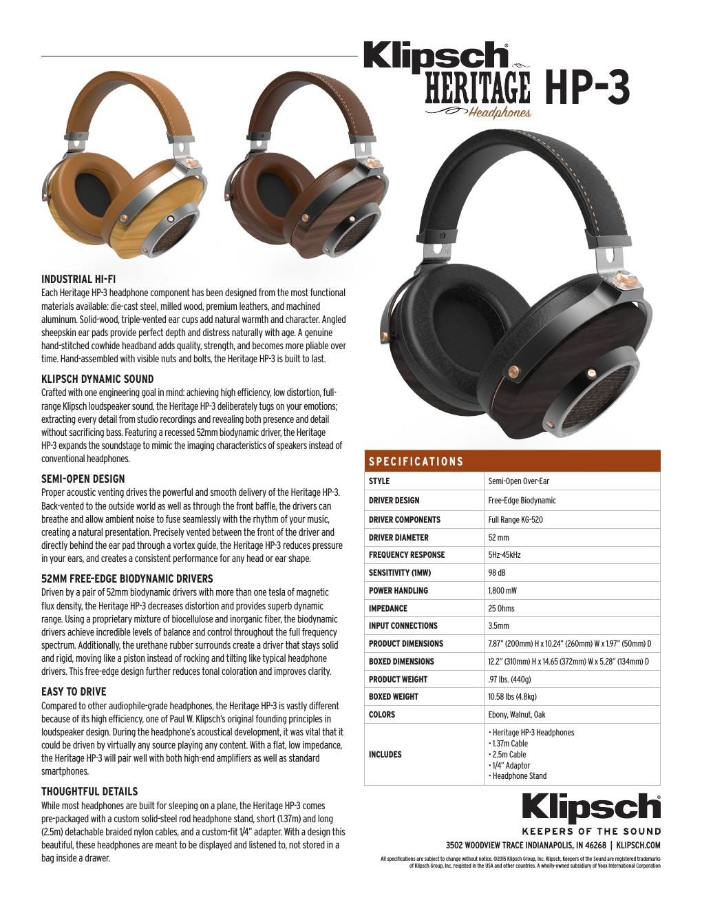 Klipsch HP 3 Brochure