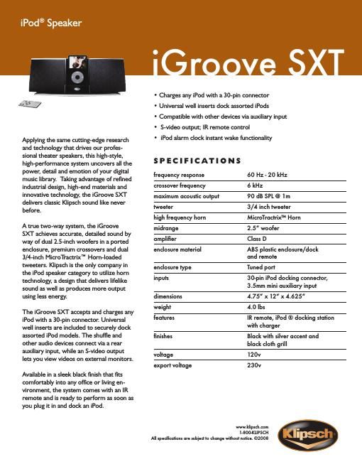 klipsch igroove sxt brochure