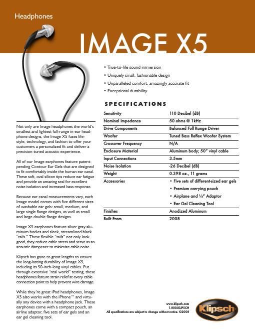 klipsch image x 5 brochure