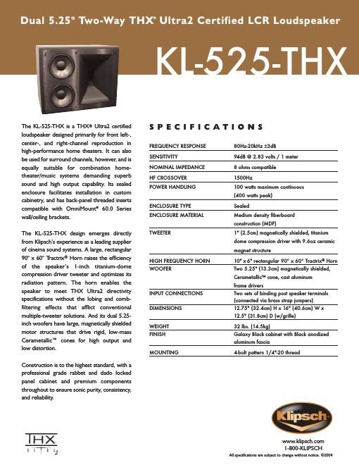 klipsch kl 525 thx brochure