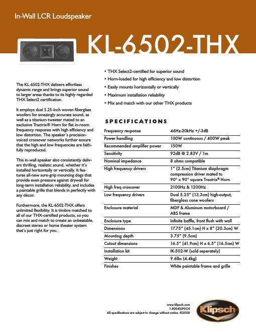 klipsch kl 6502 thx owners manual
