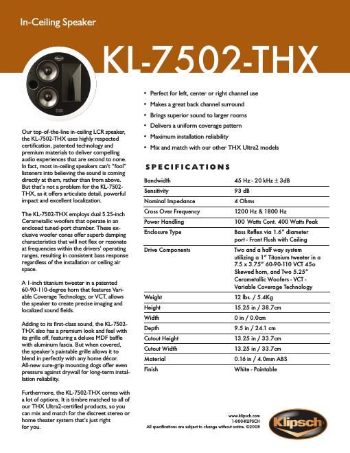 klipsch kl 7502 thx owners manual
